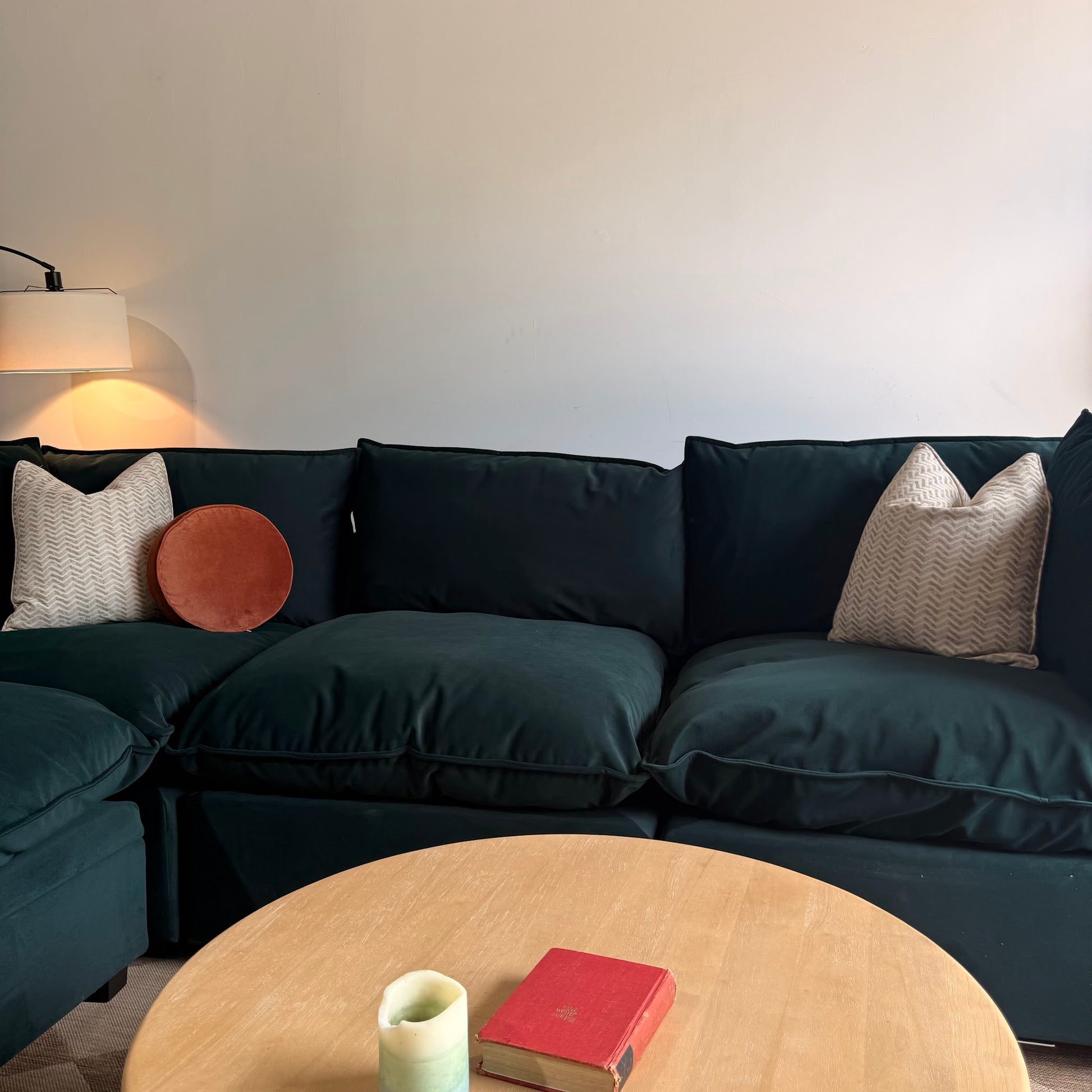 Albany Park Kova Sofa 122 + Ottoman in Dark Teal Velvet