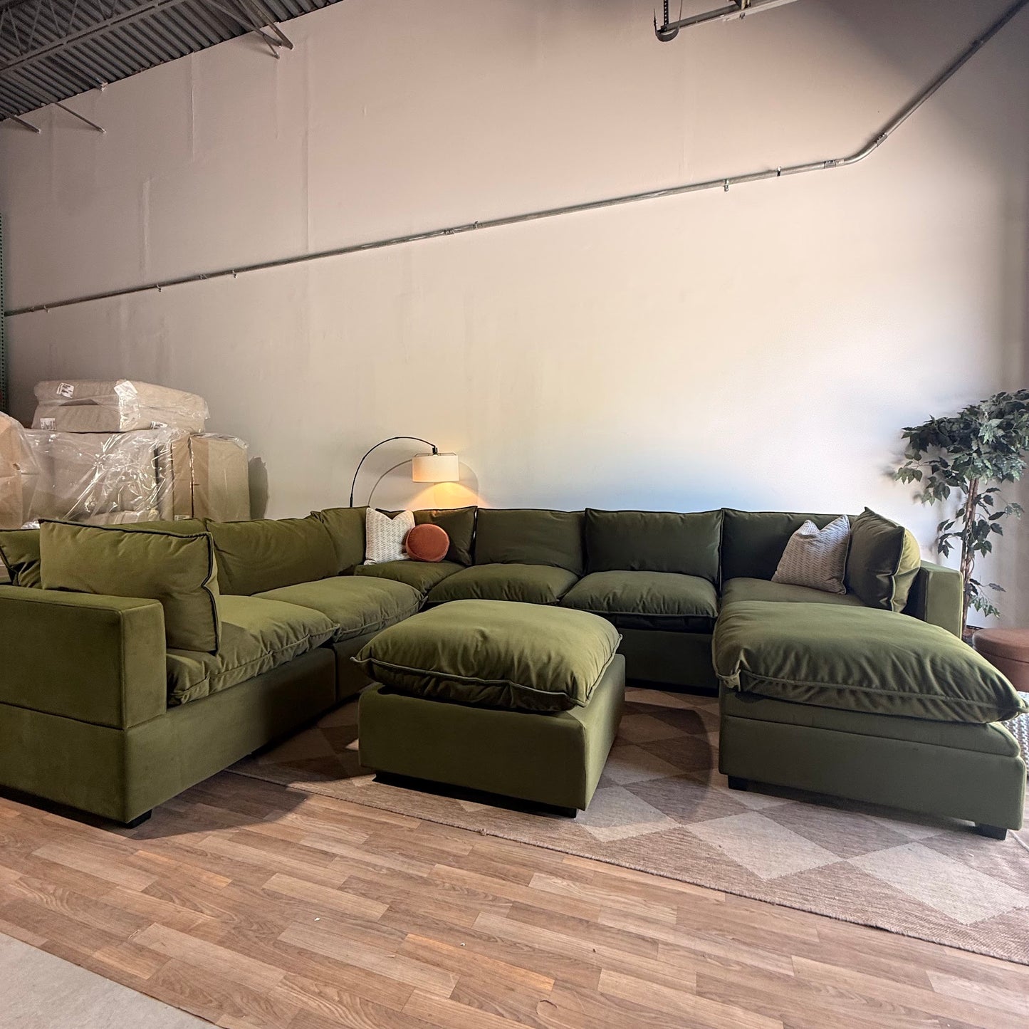 Albany Park Kova Grand Corner Sectional in Olive Velvet