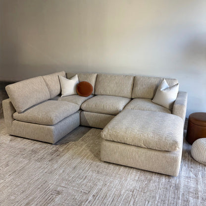 Cypress L-Shape + Ottoman in Oatmeal Basketweave, right view