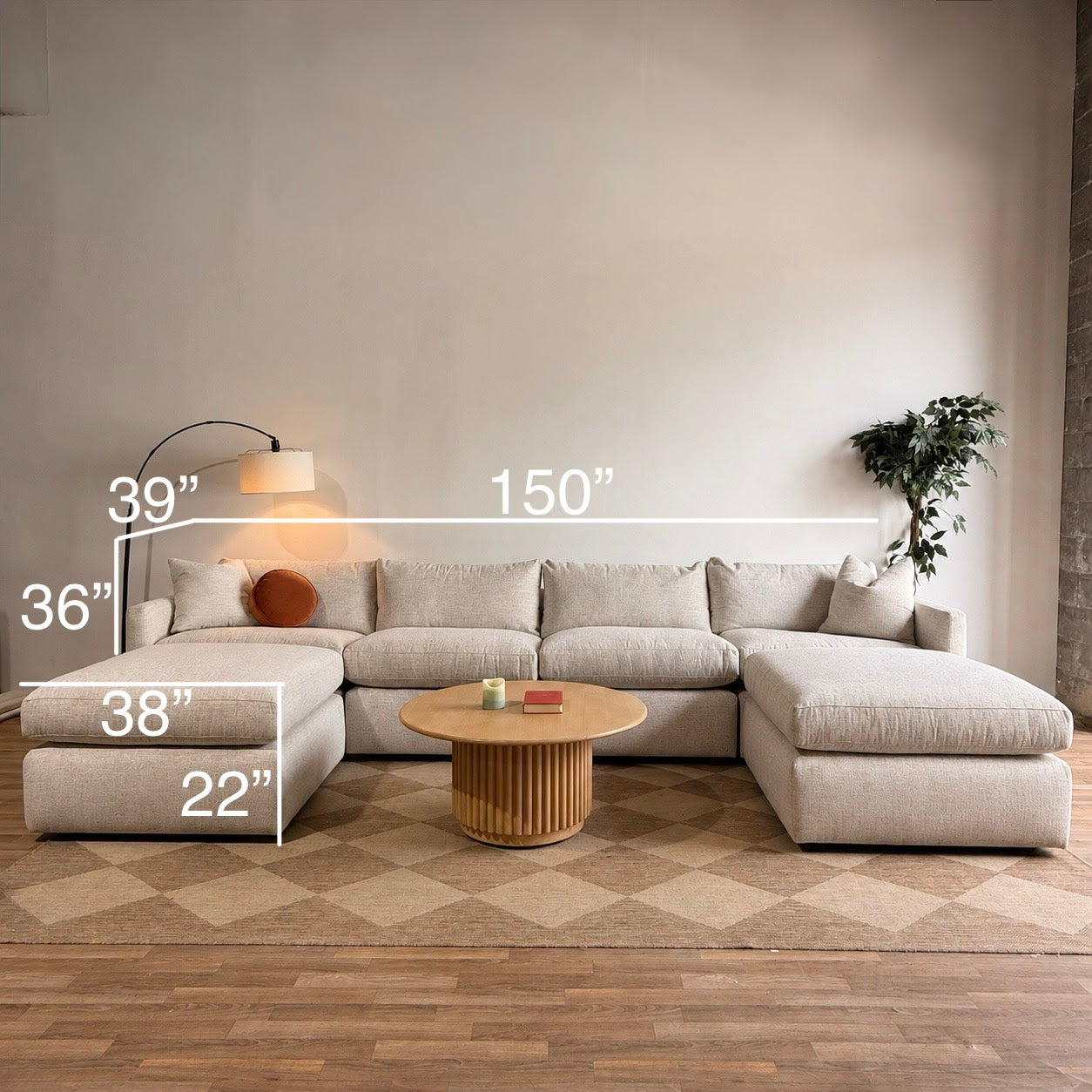 Brook Double Ottoman Long Sectional in Anquilla Ivory Performance Chenille — Kindred Couches