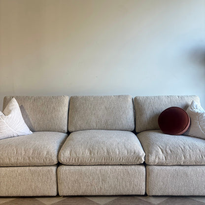 Cypress Sofa in Oatmeal Basketweave, front close-up