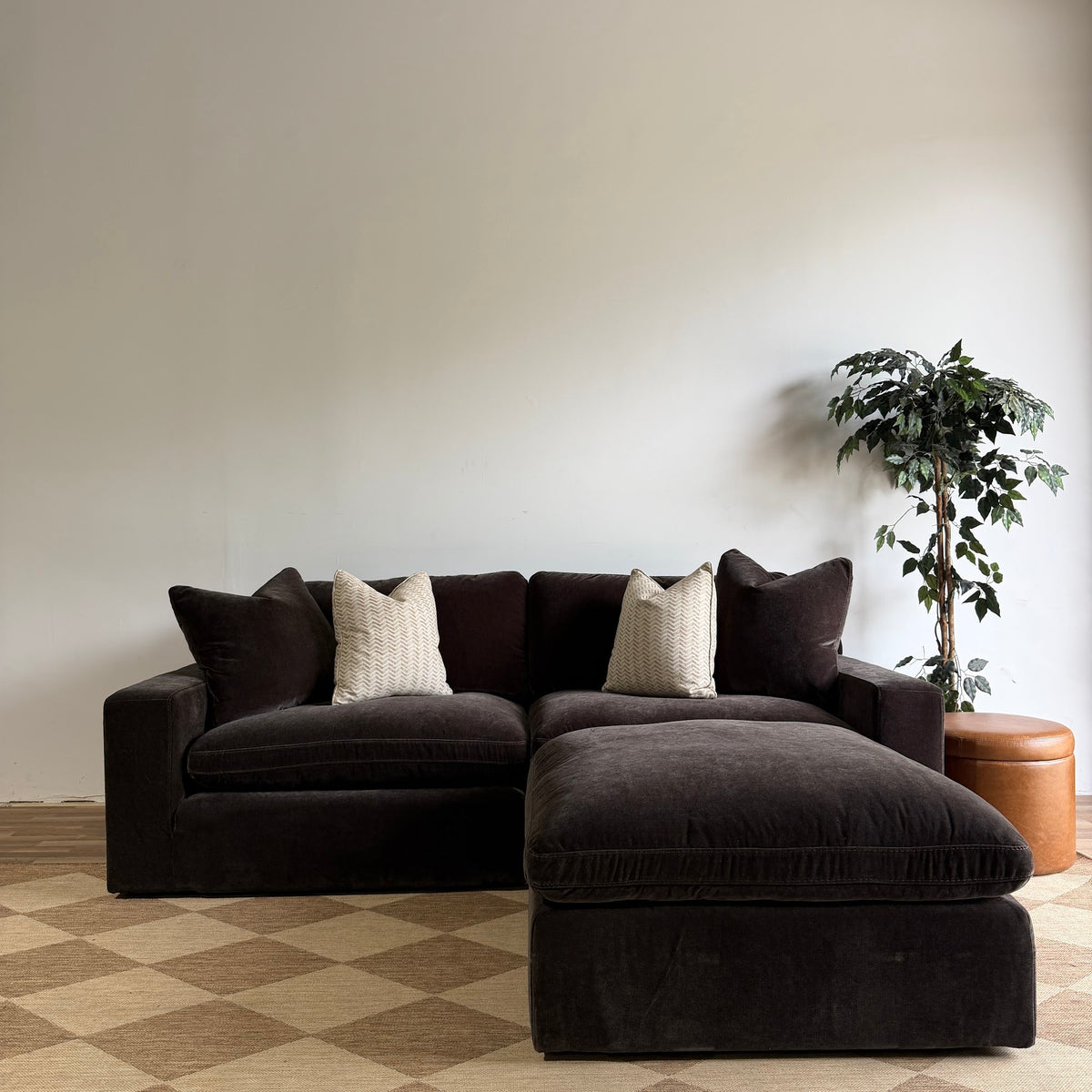 Woodland Loveseat with Classic Ottoman in Chocolate Velvet