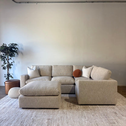 Cypress L-Shape Enclosed + Ottoman in Oatmeal Basketweave, reversed layout