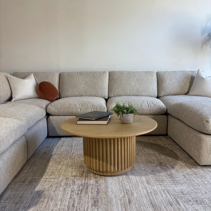 Cypress Grand Corner + Ottoman in Oatmeal Basketweave, front close-up