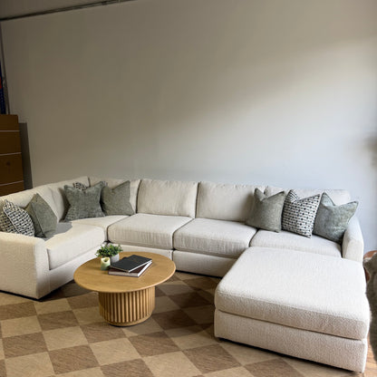 Oak U-Shape Enclosed in Performance Snow Boucle by Kindred Couches