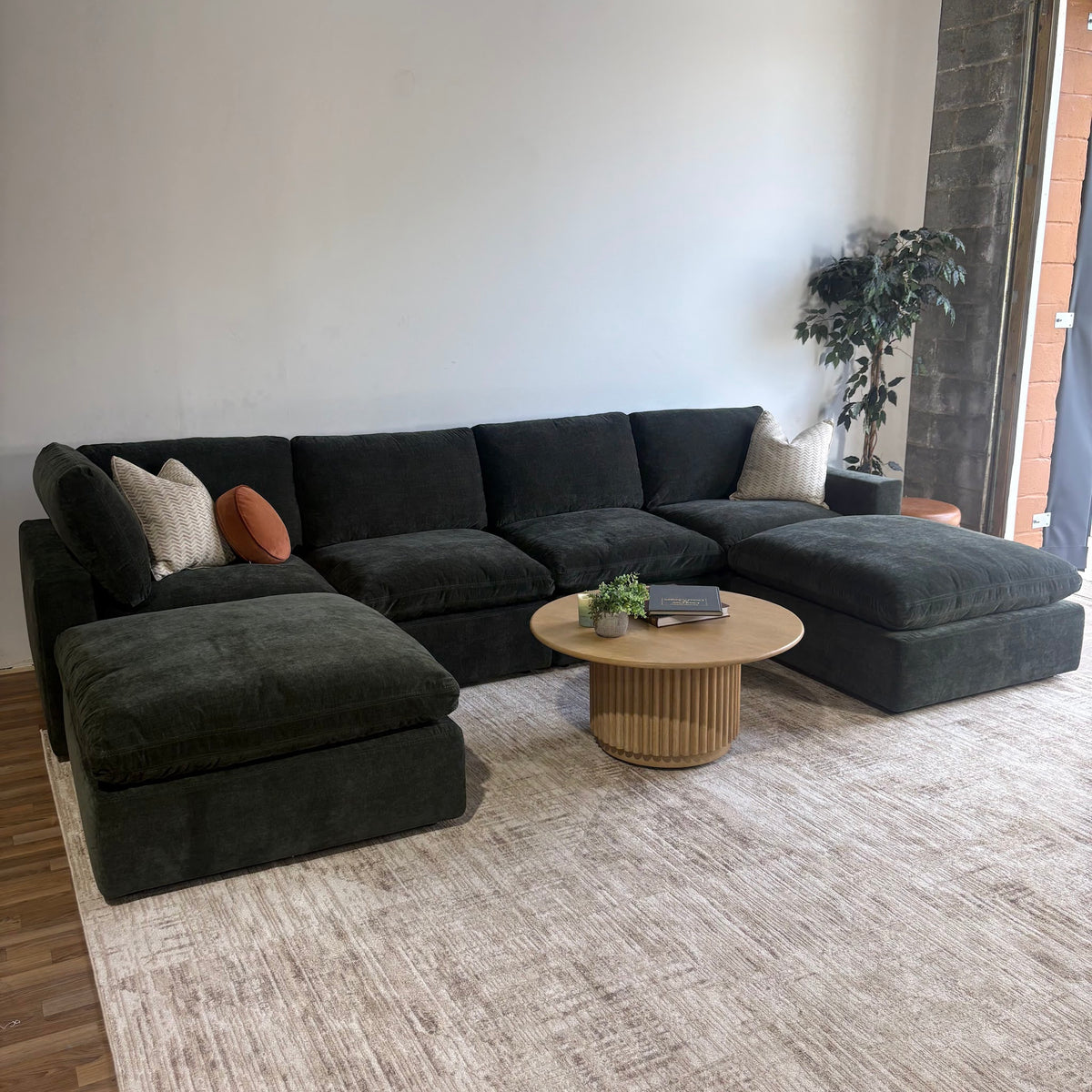 Cypress Double Chaise in Velvet Forest Green, left view