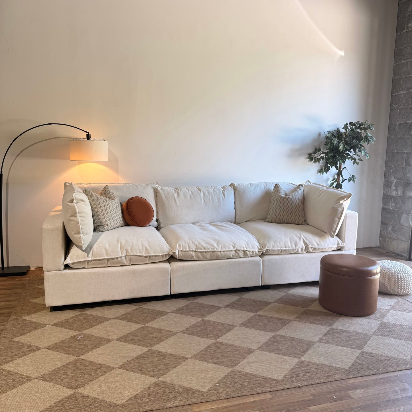 Albany Park Kova Sofa 122 + Double Storage Ottoman in Sand Basketweave