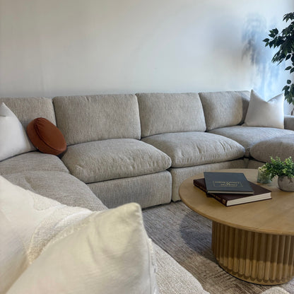 Cypress Grand Corner + Ottoman in Oatmeal Basketweave, left close-up