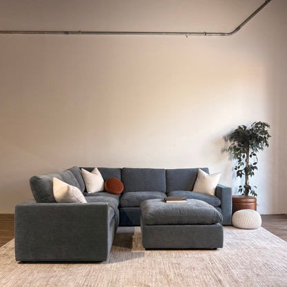Cypress Corner Sectional + Ottoman in Velvet Opal Blue, front view