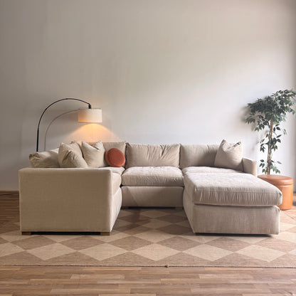 Brook L-Shape Enclosed Sectional + Ottoman in Milano Sand Velvet — Kindred Couches