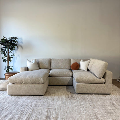 Cypress L-Shape + Ottoman in Oatmeal Basketweave, reversed layout