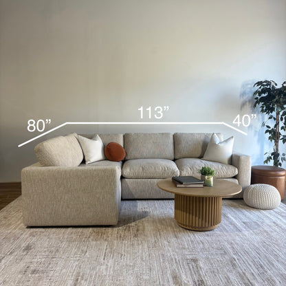 Cypress L-Shape Enclosed in Oatmeal Basketweave, dimensions