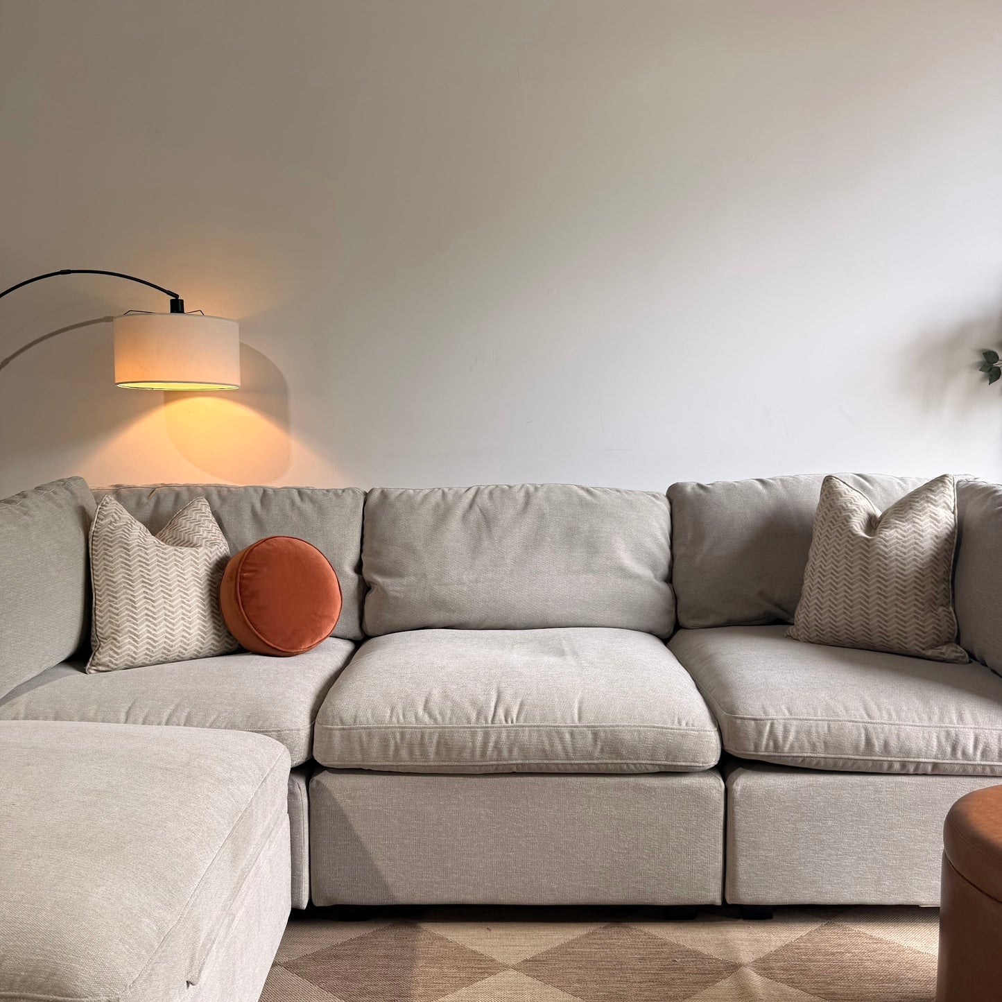 Albany Park Kova Sofa 122 + Ottoman in Oatmeal Chenille
