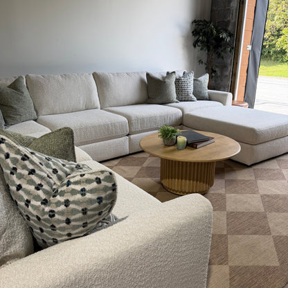 Oak Grand Corner Sectional + Ottoman in Performance Snow Boucle by Kindred Couches