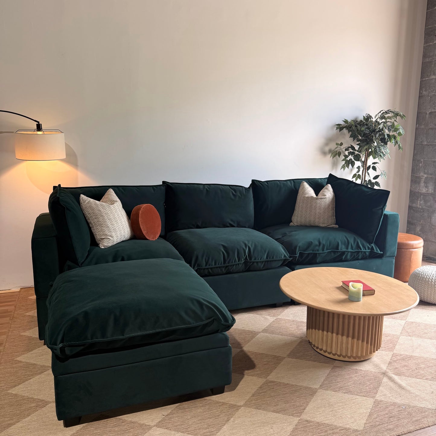 Albany Park Kova Sofa 122 + Ottoman in Dark Teal Velvet