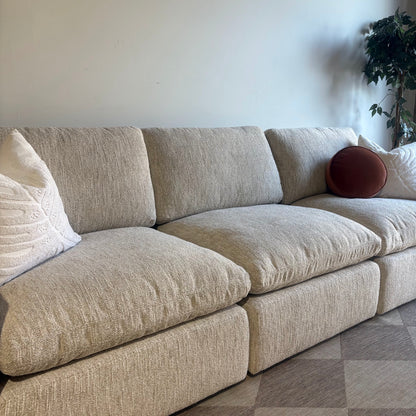 Cypress Sofa in Oatmeal Basketweave, left close-up