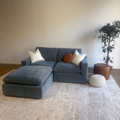 Cypress Loveseat + Ottoman in Velvet Opal Blue, left view