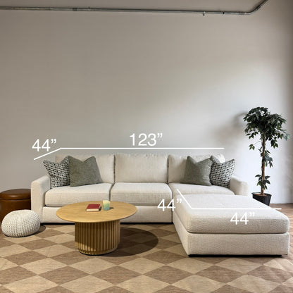 Oak Sofa + Ottoman in Performance Snow Boucle by Kindred Couches