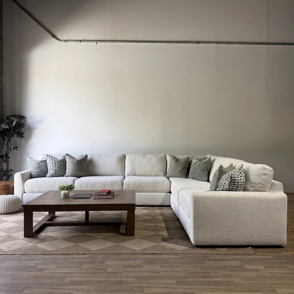 Oak Grand Corner Sectional in Performance Snow Boucle by Kindred Couches
