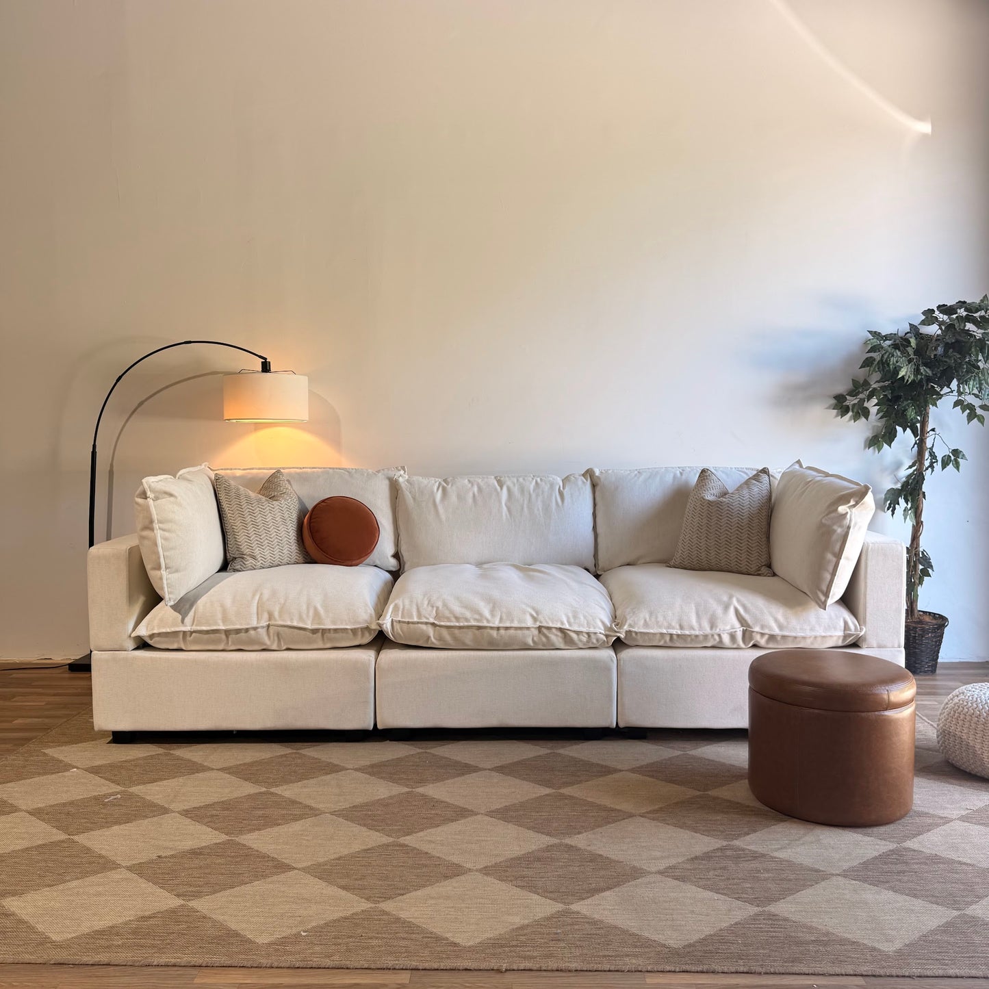 Albany Park Kova Sofa 122 + Double Storage Ottoman in Sand Basketweave