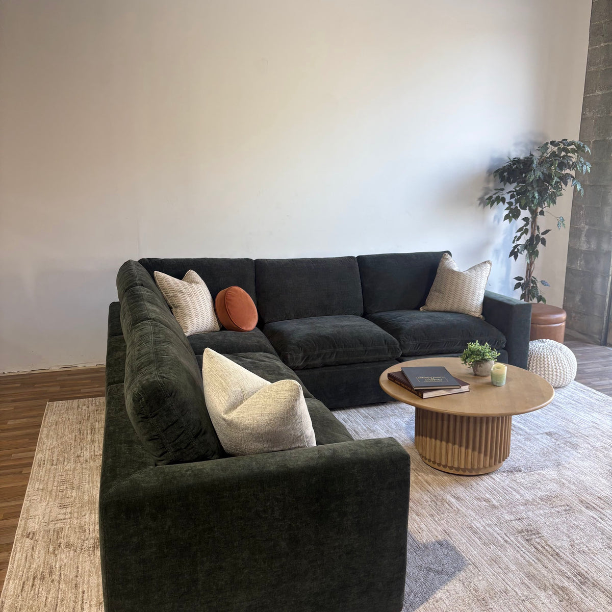 Cypress Corner Sectional in Velvet Forest Green, left view