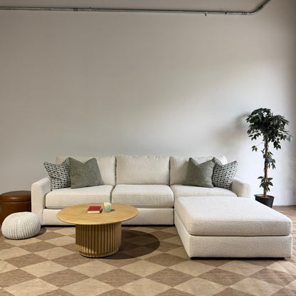 Oak Sofa + Ottoman in Performance Snow Boucle by Kindred Couches