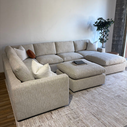 Cypress Grand Corner + 2 Ottomans in Oatmeal Basketweave, left view