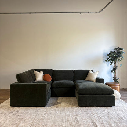 Cypress L-Shape Enclosed + Ottoman in Velvet Forest Green, front view