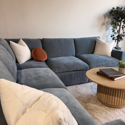 Cypress Corner Sectional in Velvet Opal Blue, left close-up