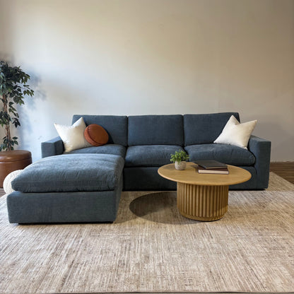 Cypress Sofa + Ottoman in Velvet Opal Blue, reversed layout