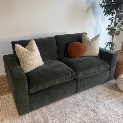 Cypress Loveseat in Velvet Forest Green, left view