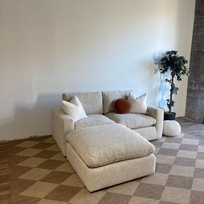 Cypress Loveseat + Ottoman in Oatmeal Basketweave, left view