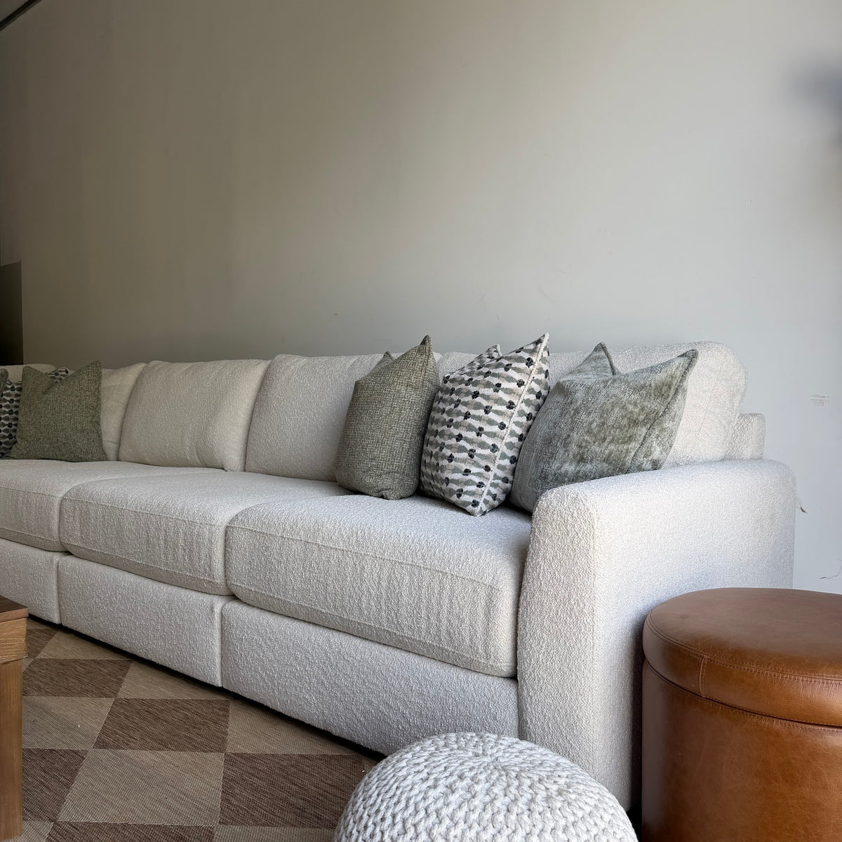Oak Grand Corner Sectional in Performance Snow Boucle by Kindred Couches
