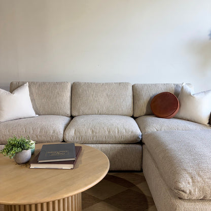 Cypress Sofa + Ottoman in Oatmeal Basketweave, front close-up
