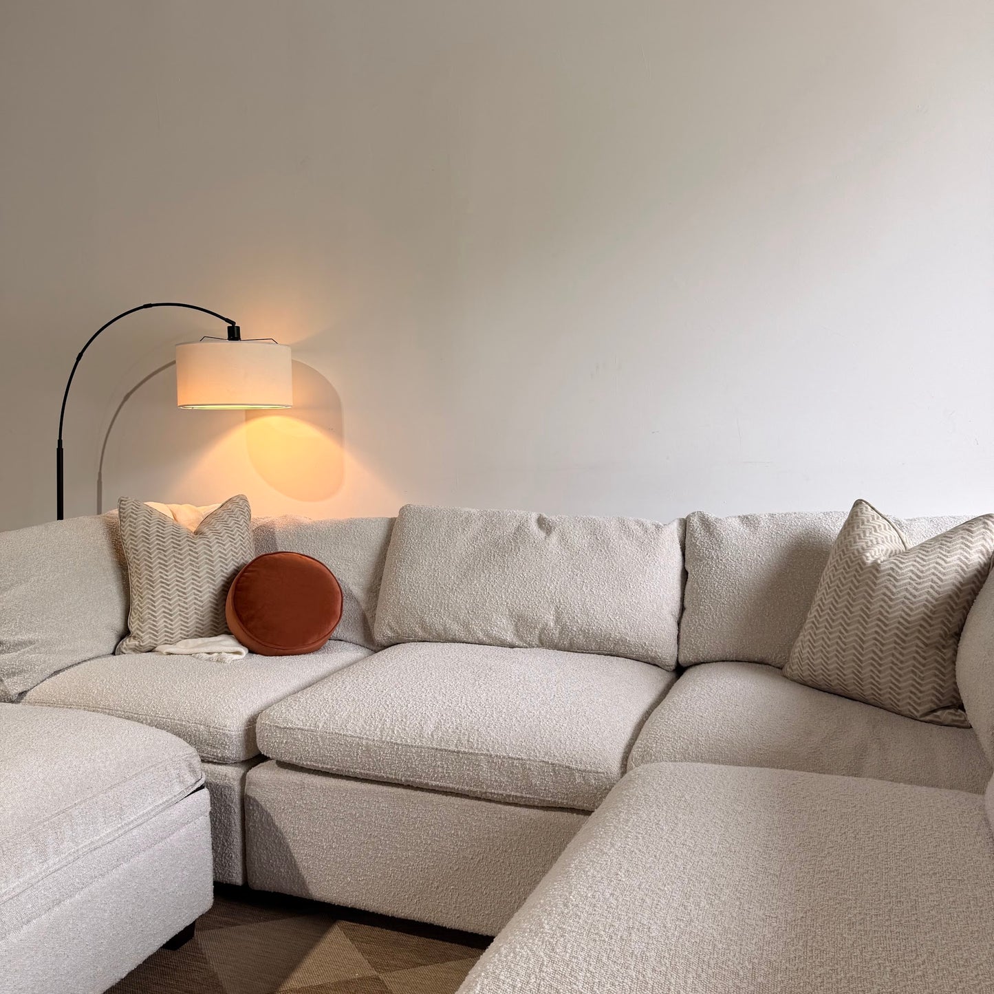 Albany Park Kova Box Cushion L-Shape Grand Corner in Alabaster Bouclé