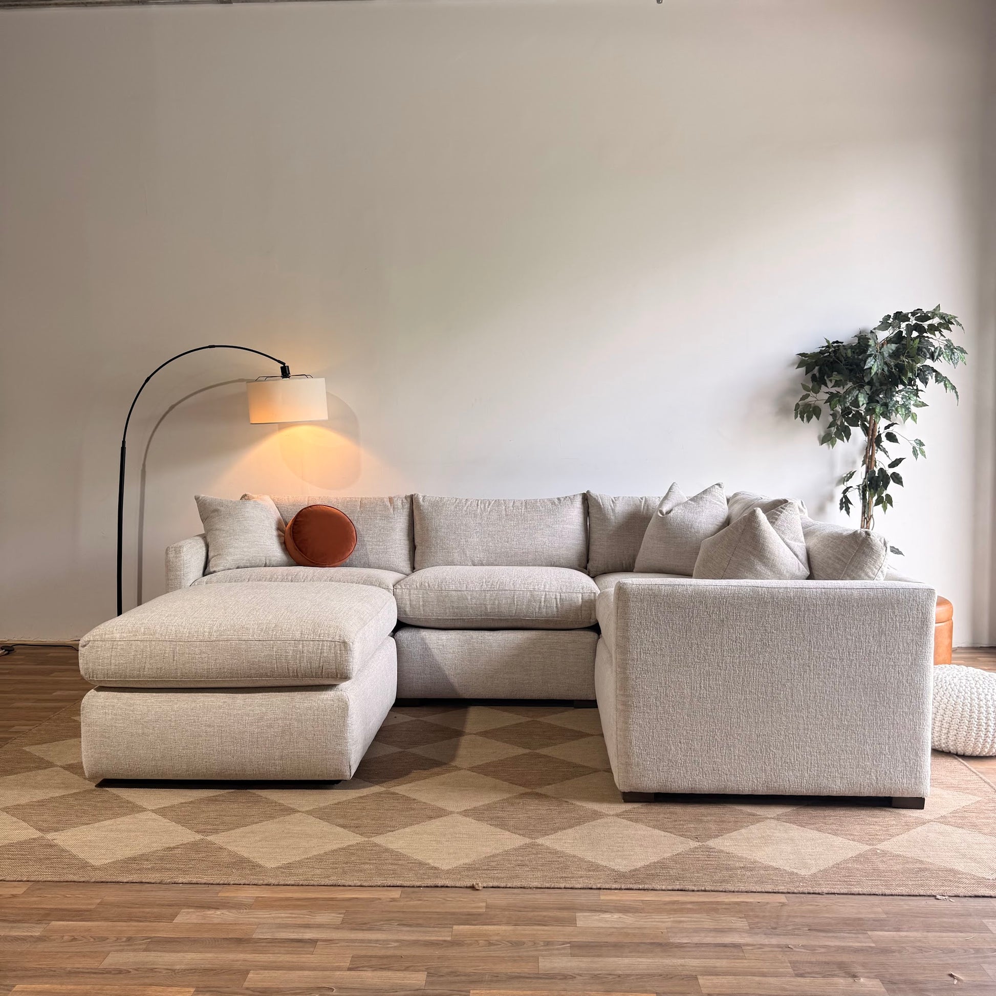 Brook L-Shape Enclosed Sectional + Ottoman in Anquilla Ivory Performance Chenille — Kindred Couches