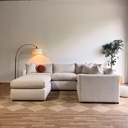 Brook L-Shape Enclosed Sectional + Ottoman in Anquilla Ivory Performance Chenille — Kindred Couches