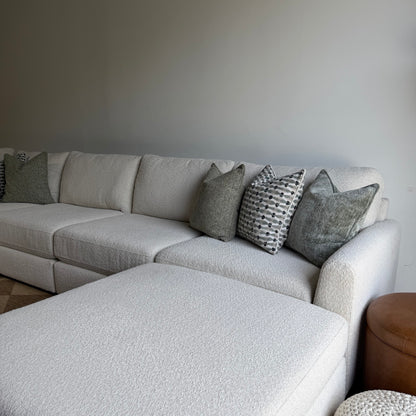 Oak Grand Corner Sectional + Ottoman in Performance Snow Boucle by Kindred Couches