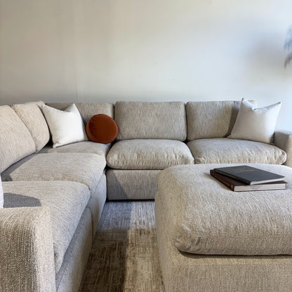 Cypress Corner Sectional + Ottoman in Oatmeal Basketweave, right close-up