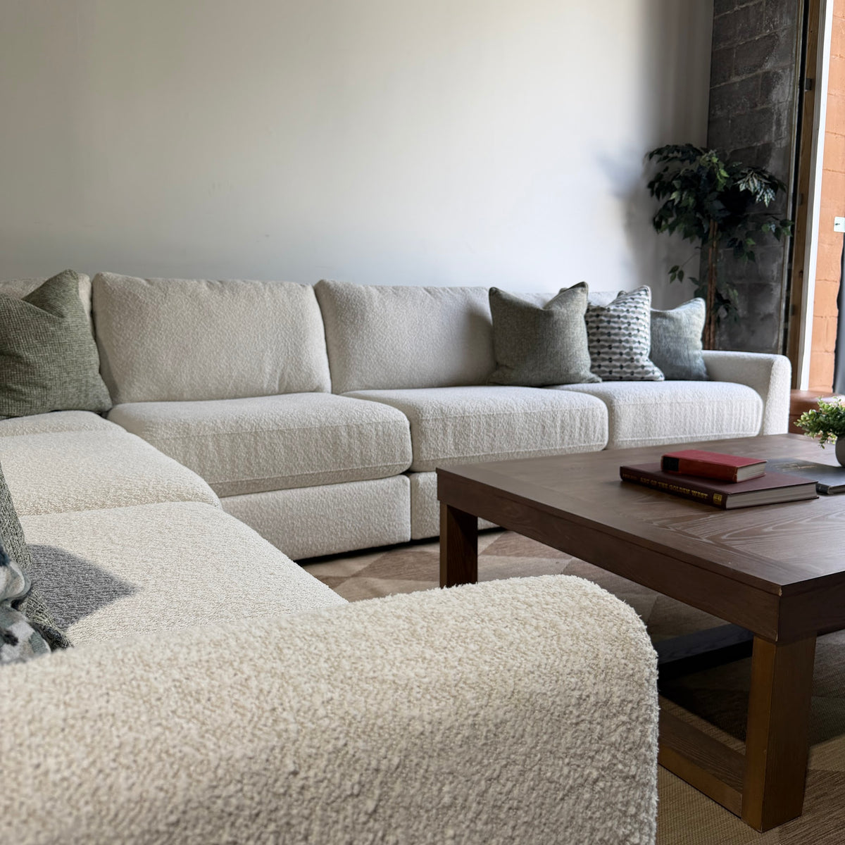 Oak Grand Corner Sectional in Performance Snow Boucle by Kindred Couches