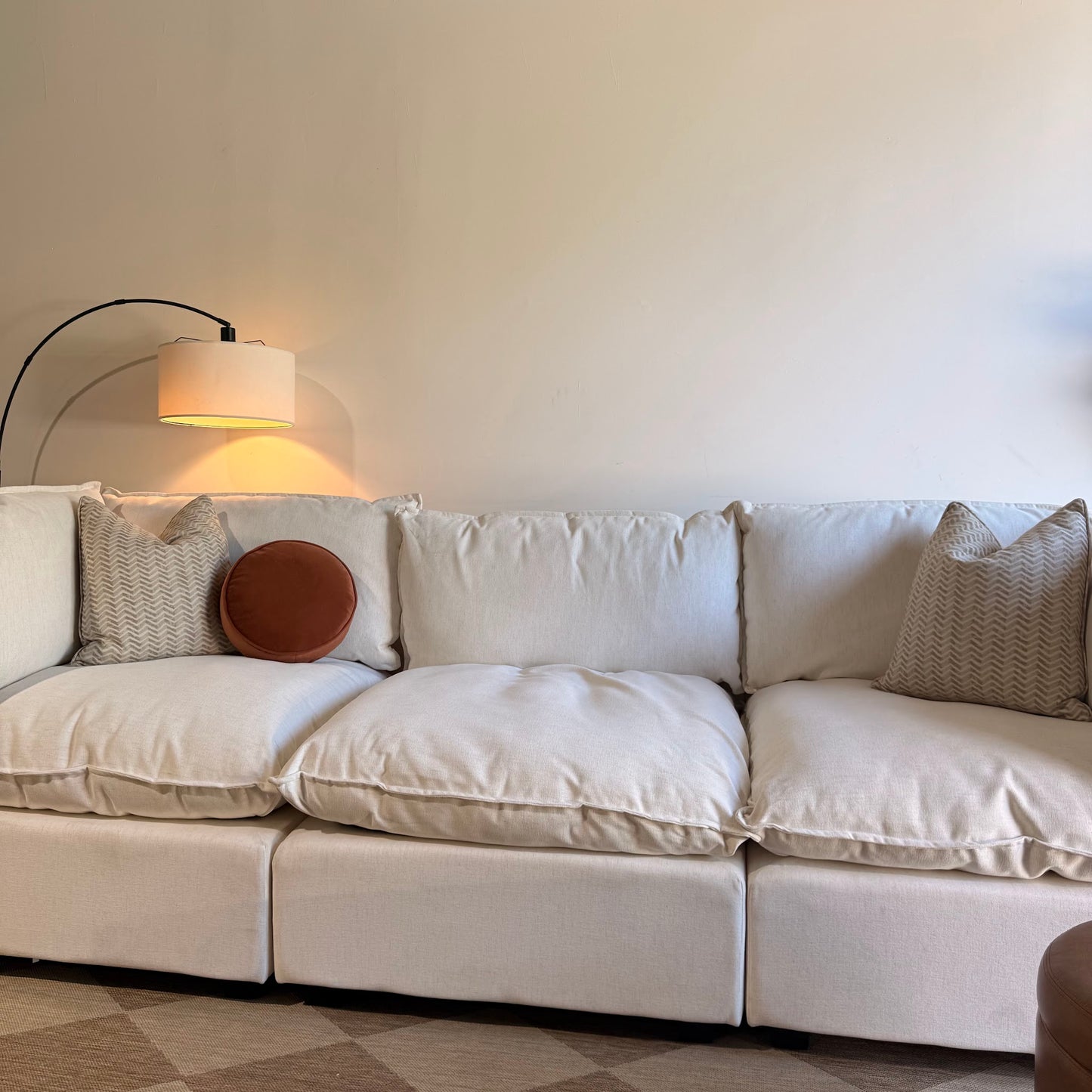 Albany Park Kova Sofa 122 + Double Storage Ottoman in Sand Basketweave