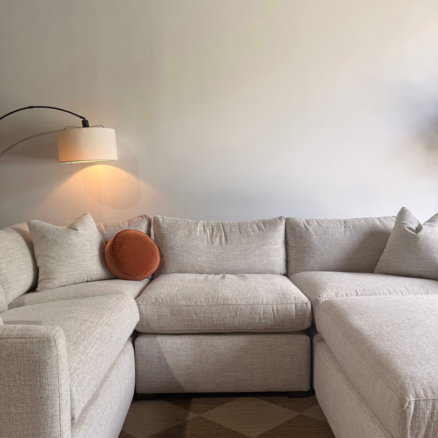 Brook L-Shape Enclosed Sectional + Ottoman in Anquilla Ivory Performance Chenille — Kindred Couches