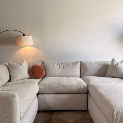 Brook L-Shape Enclosed Sectional + Ottoman in Anquilla Ivory Performance Chenille — Kindred Couches