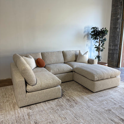 Cypress L-Shape + Ottoman in Oatmeal Basketweave, left view