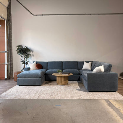 Cypress Grand Corner + Ottoman in Velvet Opal Blue, reversed layout