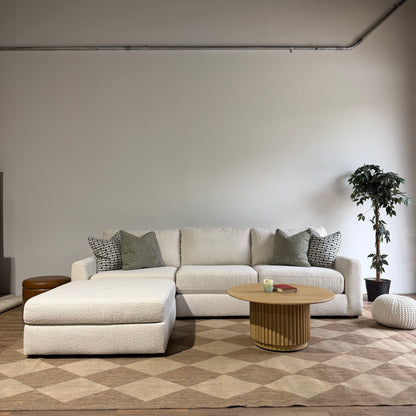 Oak Sofa + Ottoman in Performance Snow Boucle by Kindred Couches