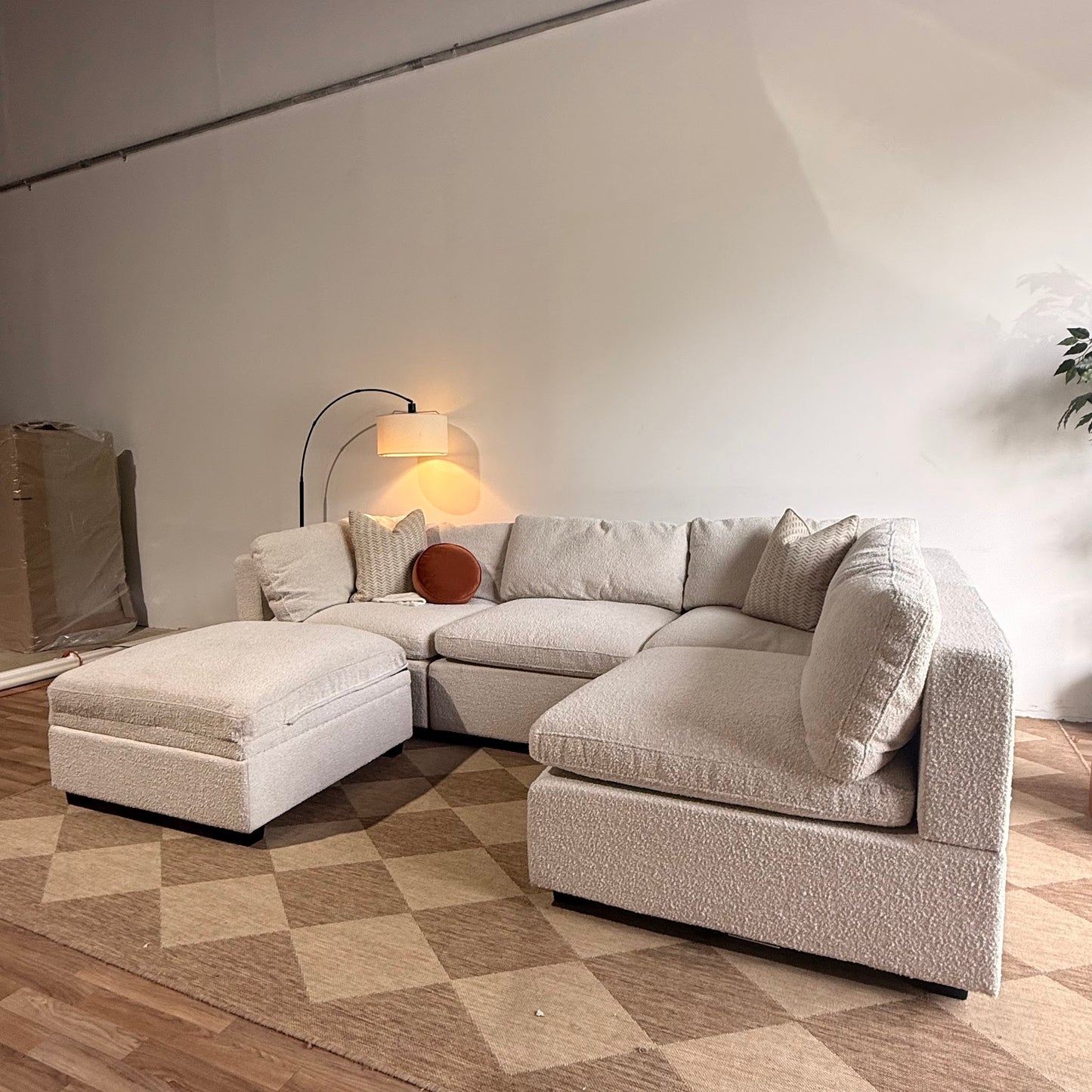 Albany Park Kova Box Cushion L-Shape Grand Corner in Alabaster Bouclé