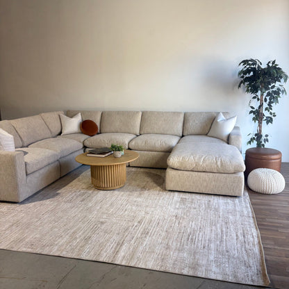 Cypress Grand Corner + Ottoman in Oatmeal Basketweave, right view