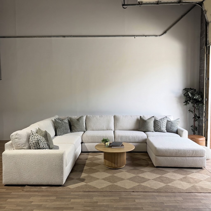 Oak Grand Corner Sectional + Ottoman in Performance Snow Boucle by Kindred Couches