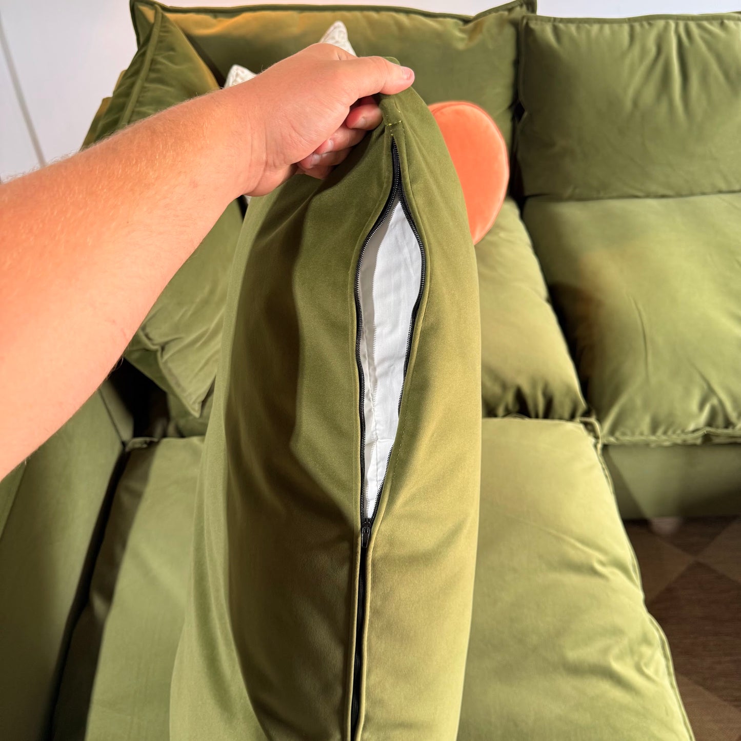 Albany Park Kova L-Shape + Ottoman in Olive Velvet